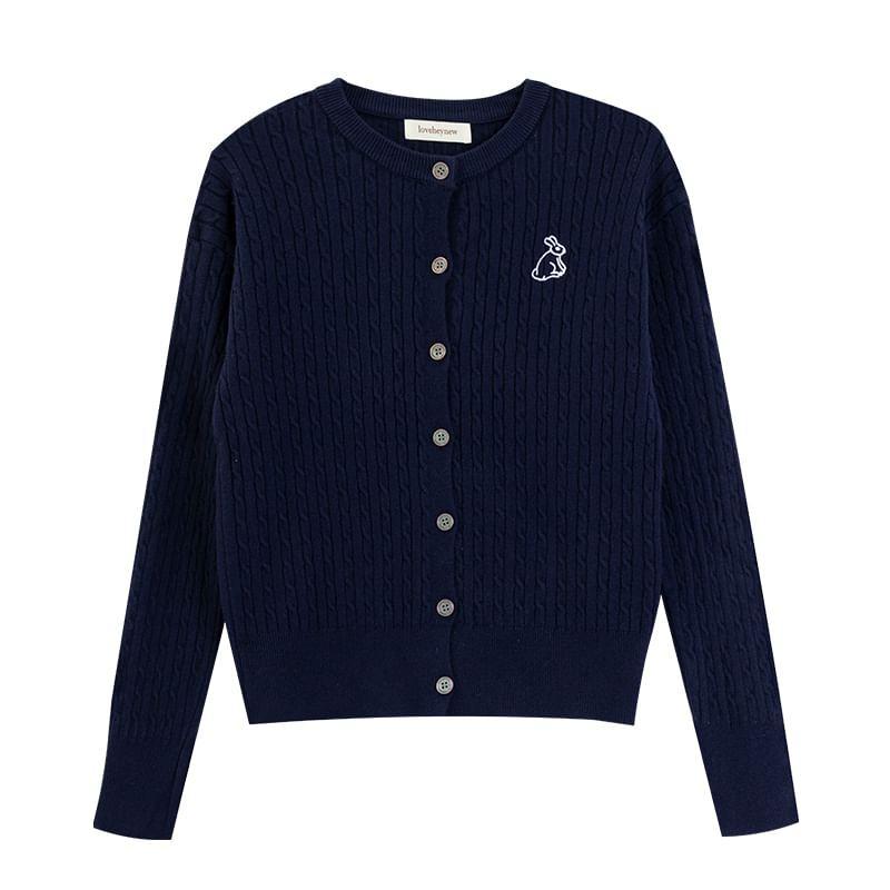 Crewneck Cable Knit Button-Up Cardigan Product Image