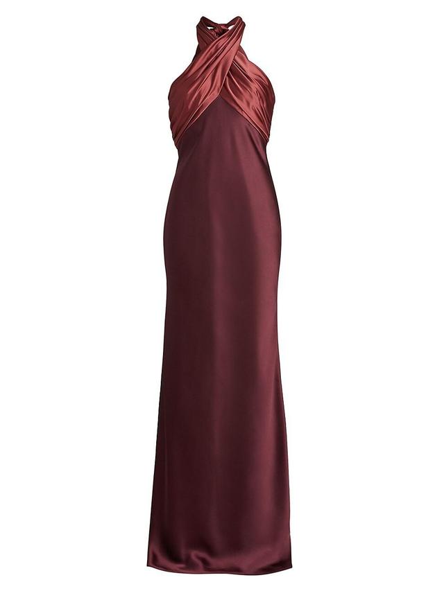 Womens Halterneck Satin-Trimmed Gown Product Image