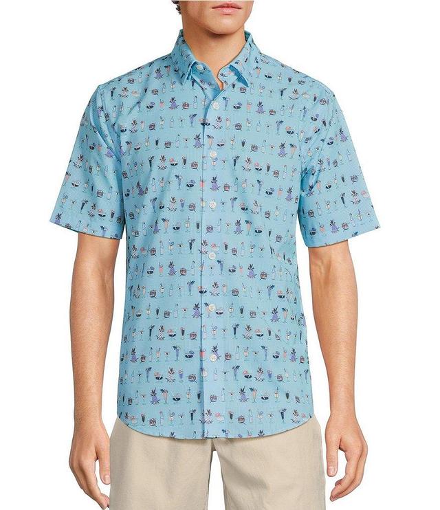 Caribbean Big & Tall Performance Stretch Mini Cocktails Print Short Sleeve Woven Shirt Product Image