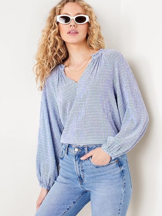 Ruffled Split-Neck Top Product Image