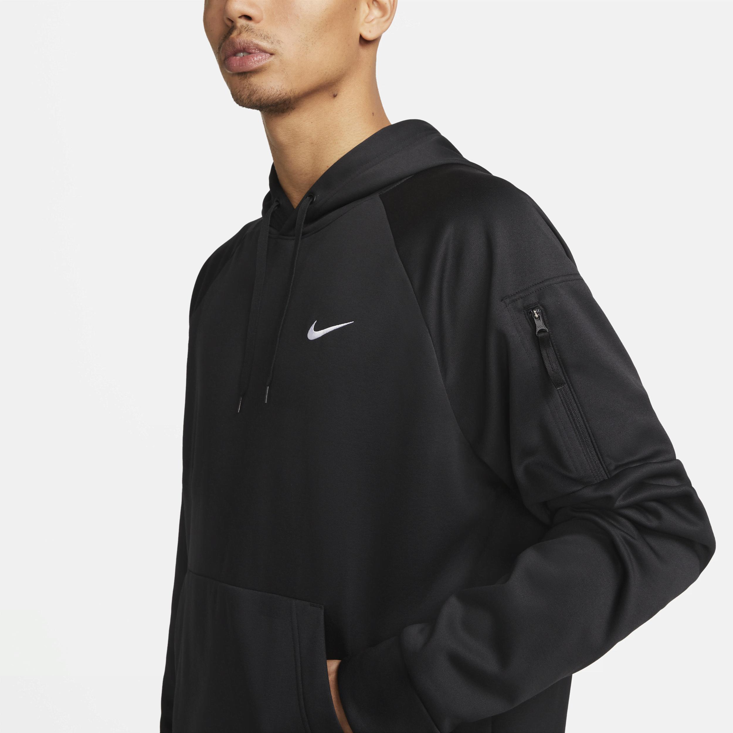 Nike Mens Therma Fleece Pullover Hoodie - Black/Black/White Product Image