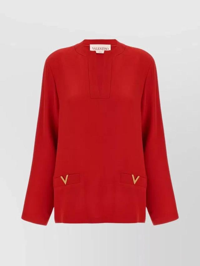 VALENTINO Blouse 'v Gold' Long Sleeves In Red Product Image