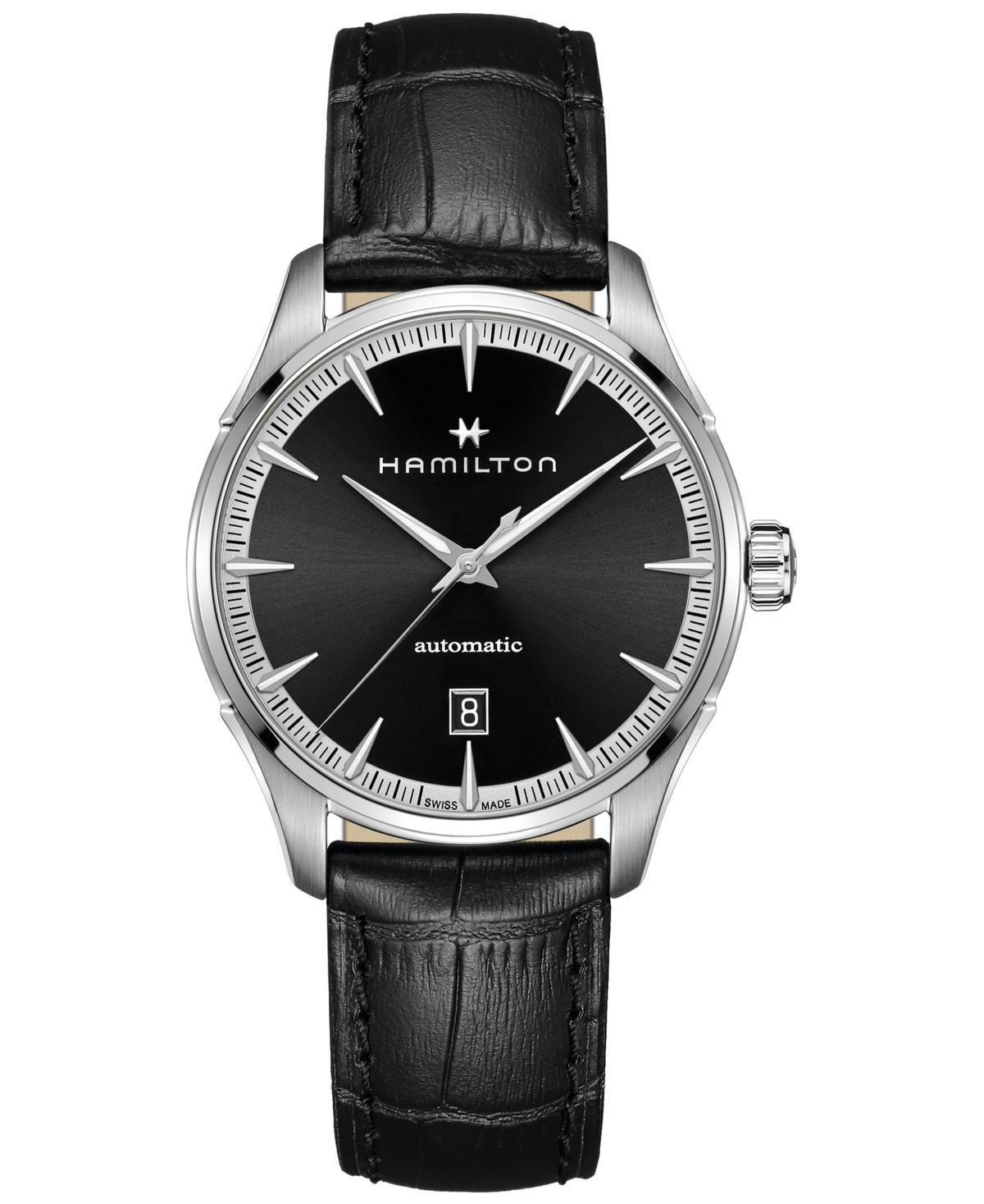 Hamilton Mens Swiss Automatic Jazzmaster Black Leather Strap Watch 40mm - Black Product Image