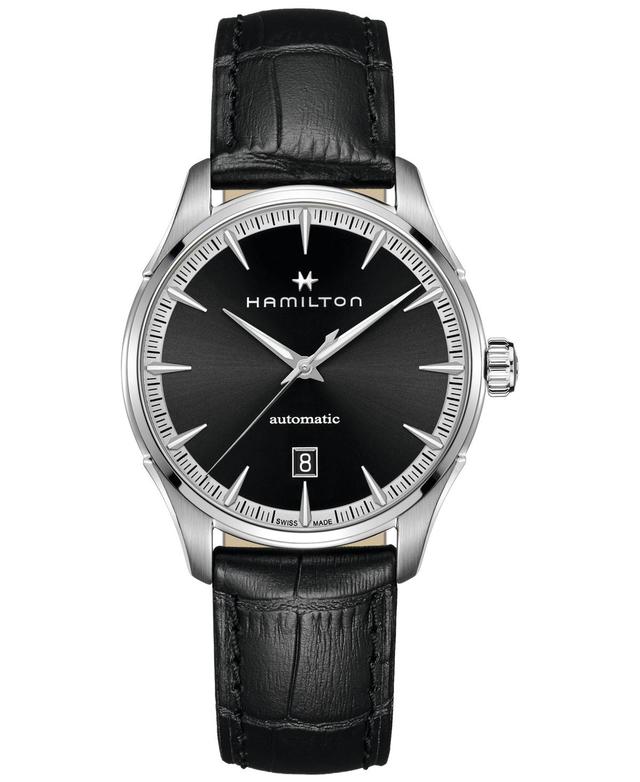 Hamilton Mens Swiss Automatic Jazzmaster Black Leather Strap Watch 40mm - Black Product Image