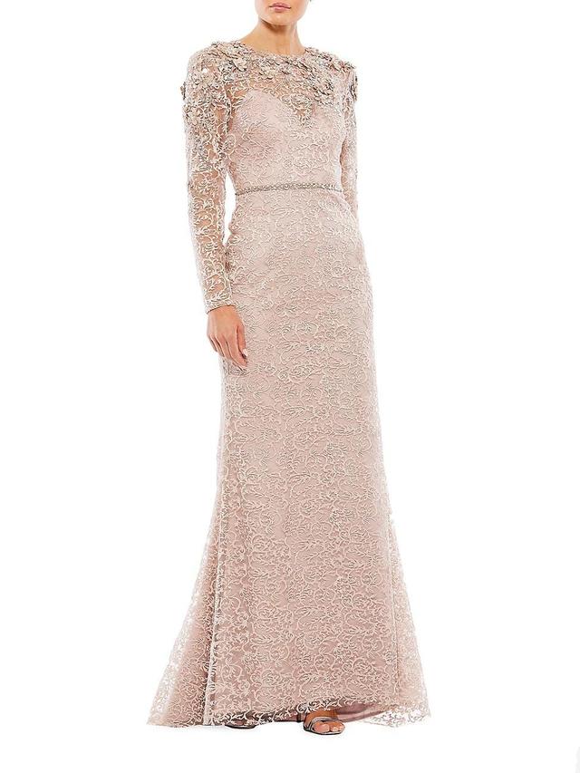 Mac Duggal Floral Filigree Long Sleeve Gown Product Image