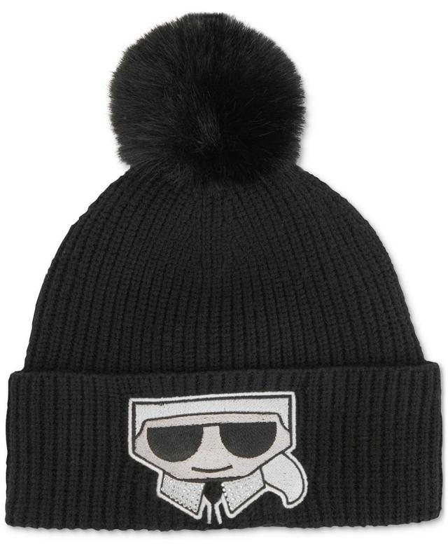 Karl Lagerfeld Paris Womens Faux-Fur Pom Rhinestone Karl Beanie Product Image