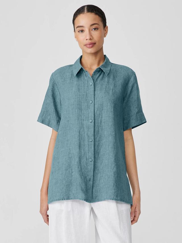 EILEEN FISHER Washed Organic Linen Délavé Short-Sleeve Shirtfemale Product Image