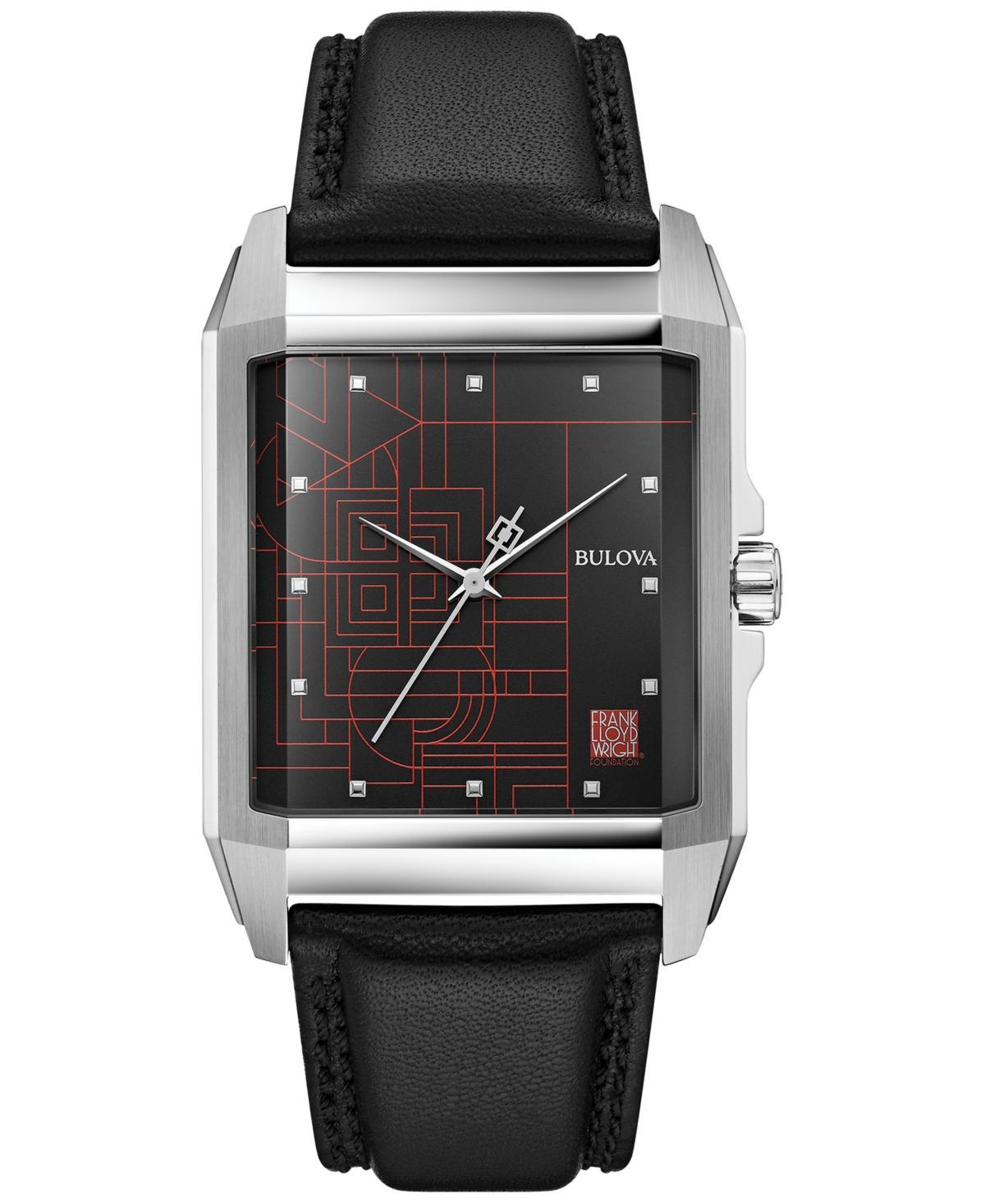 Bulova Mens Frank Lloyd Wright December Gifts Black Leather Strap Watch 35mm Product Image