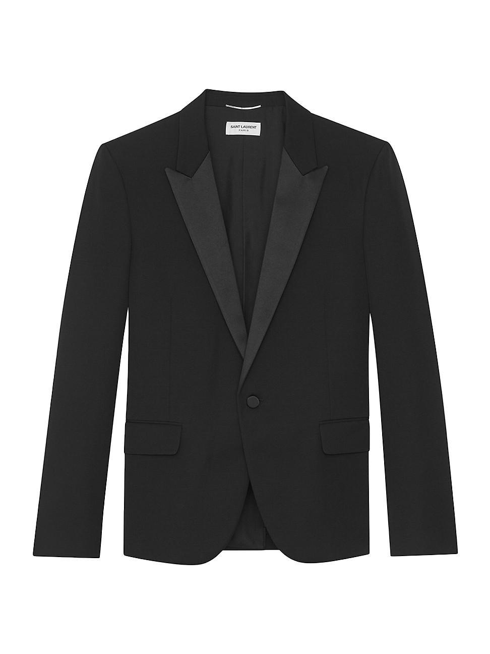 Mens Peaked Lapel Tuxedo Jacket in Grain De Poudre Saint Laurent Product Image