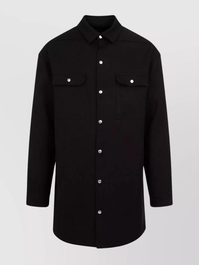 RICK OWENS Long-line Felted Cotton Shirt In Black Product Image