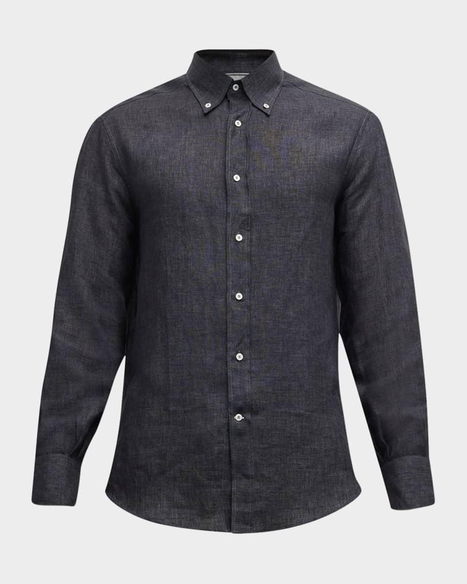 Men's Linen Casual Button-Down Shirt Product Image