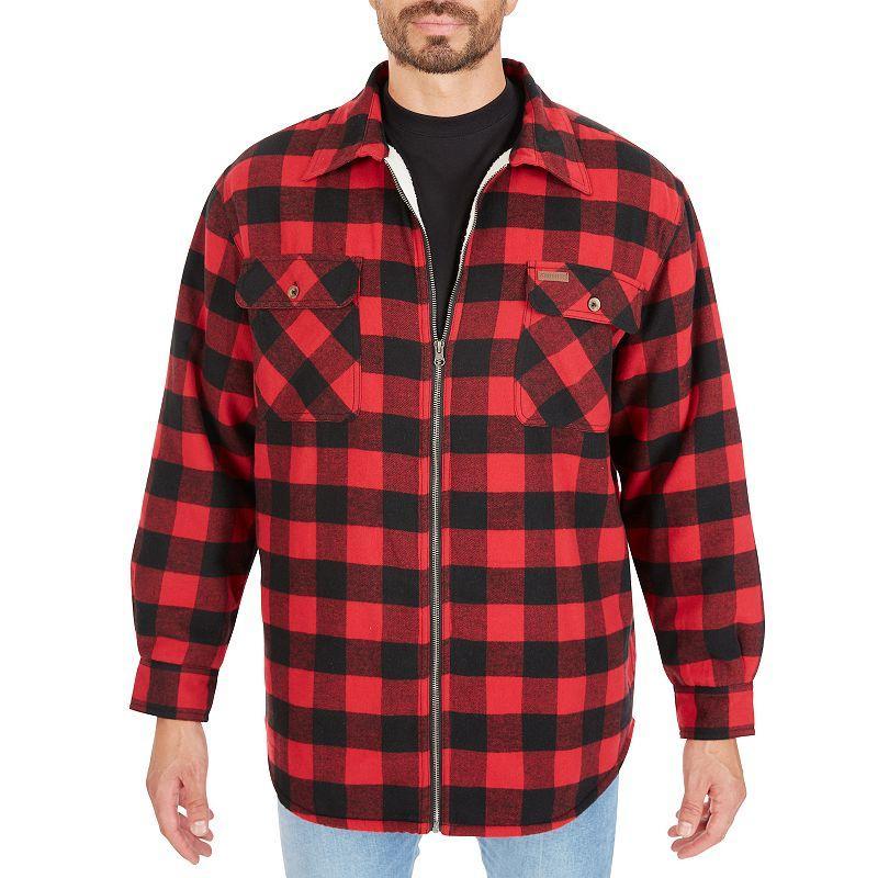 Mens Smiths Workwear Zip-Front Sherpa-Lined Flannel Shirt Jacket Red Product Image