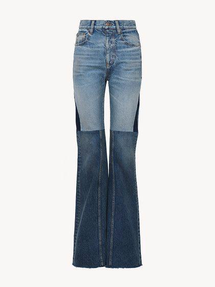 Flared patchwork jeans in denim product image