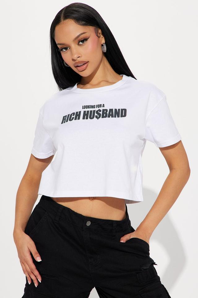 Looking For a Rich Husband Crop Top - White Product Image