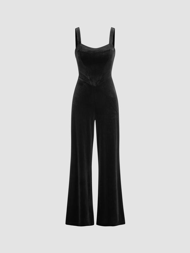 Velvet Scoop Neckline Solid Jumpsuit Product Image