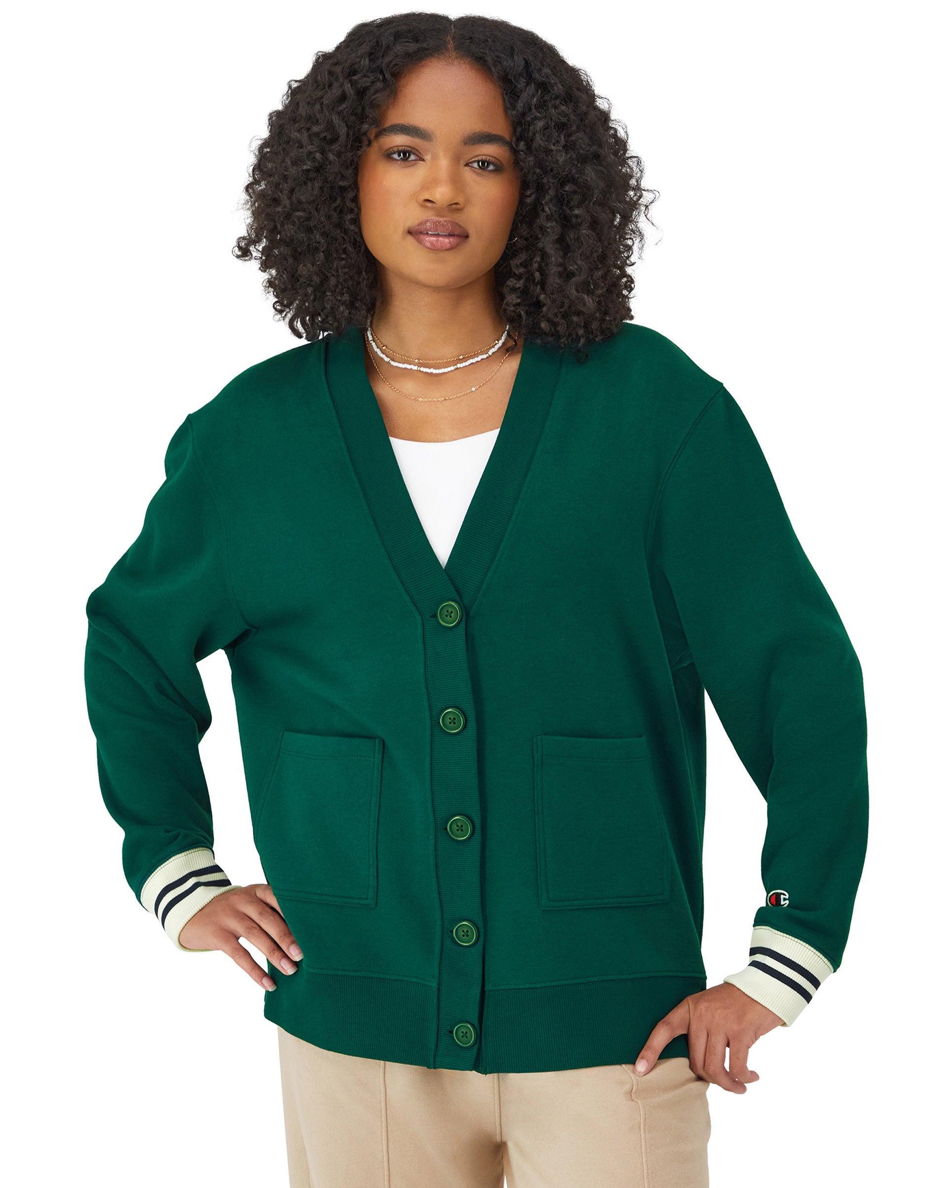 Womens Champion Fleece Cardigan, C Logo Oxford Grey L product image