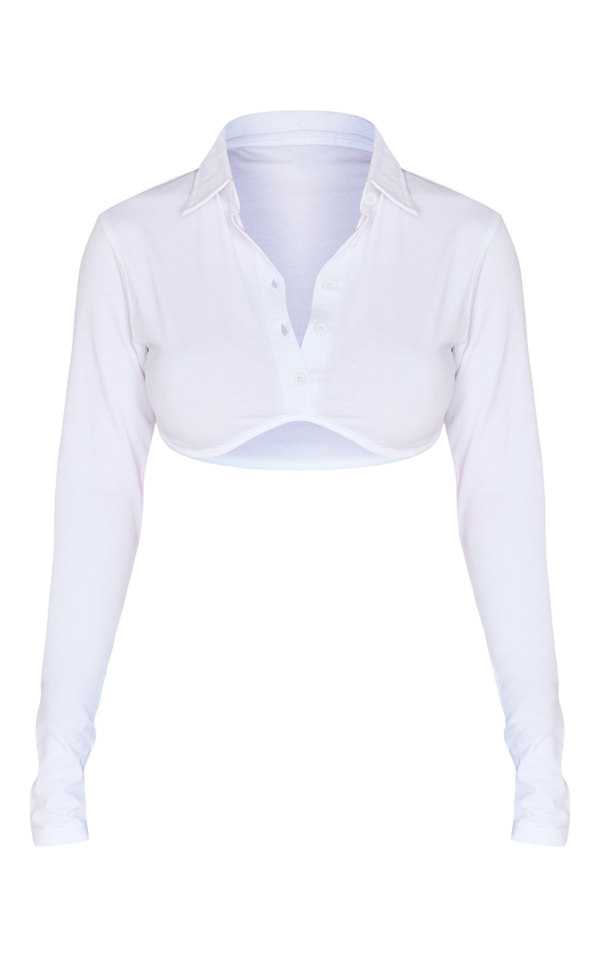 White Cotton Shirt Look Crop Top Product Image