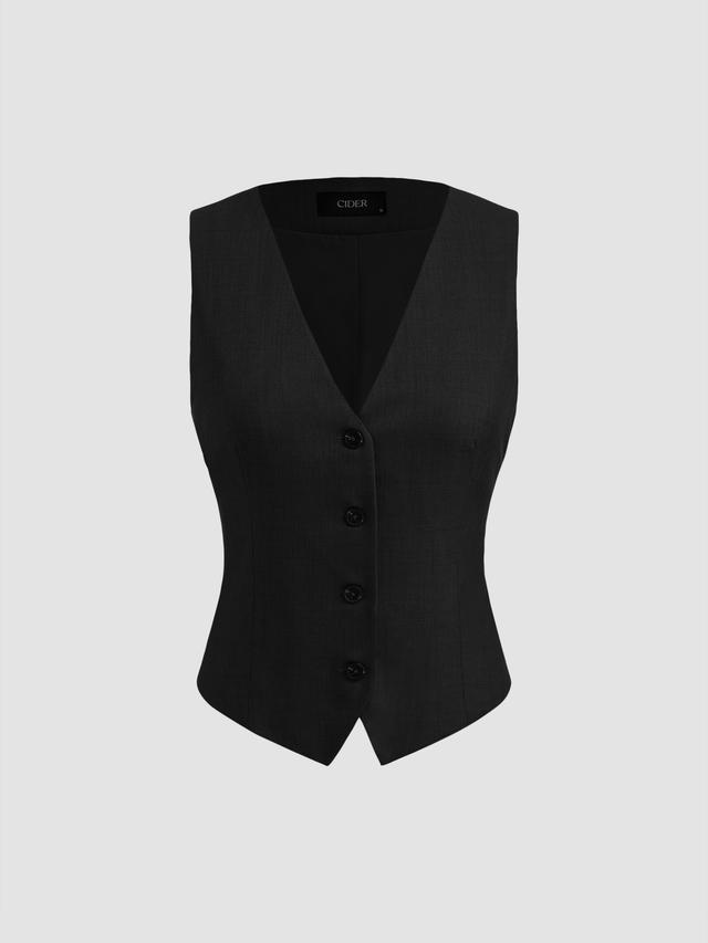 V-neck Solid Button Vest Product Image