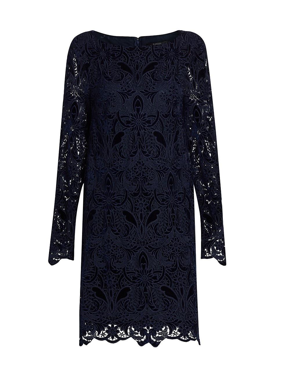 Womens Velvet-Lace Long-Sleeve Midi-Dress product image