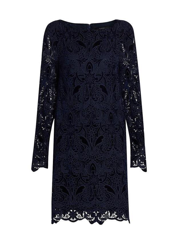 Womens Velvet-Lace Long-Sleeve Midi-Dress Product Image