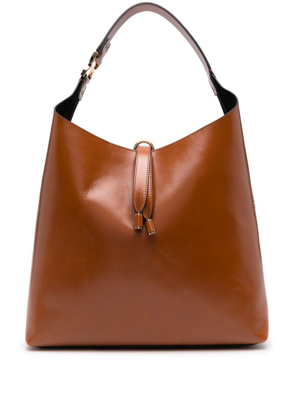 Triomphe-detailed Leather Tote Bag In Brown Product Image