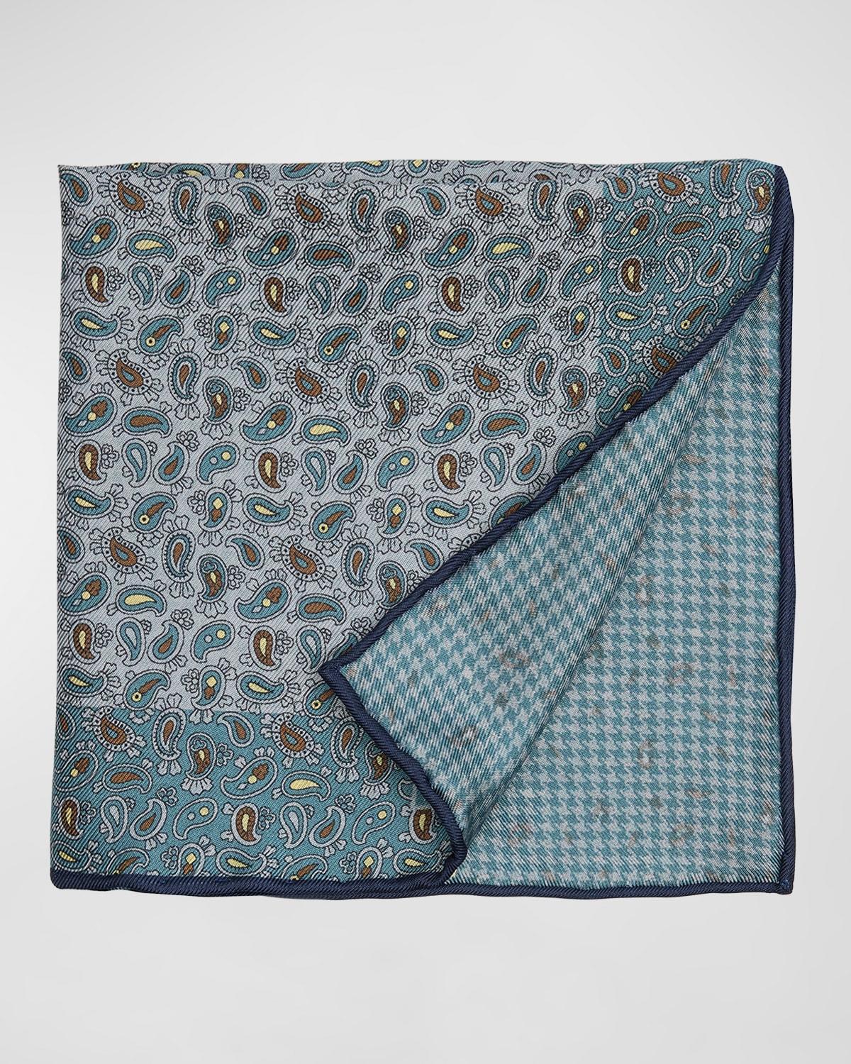 Mens Paisley-Print Reversible Silk Pocket Square Product Image