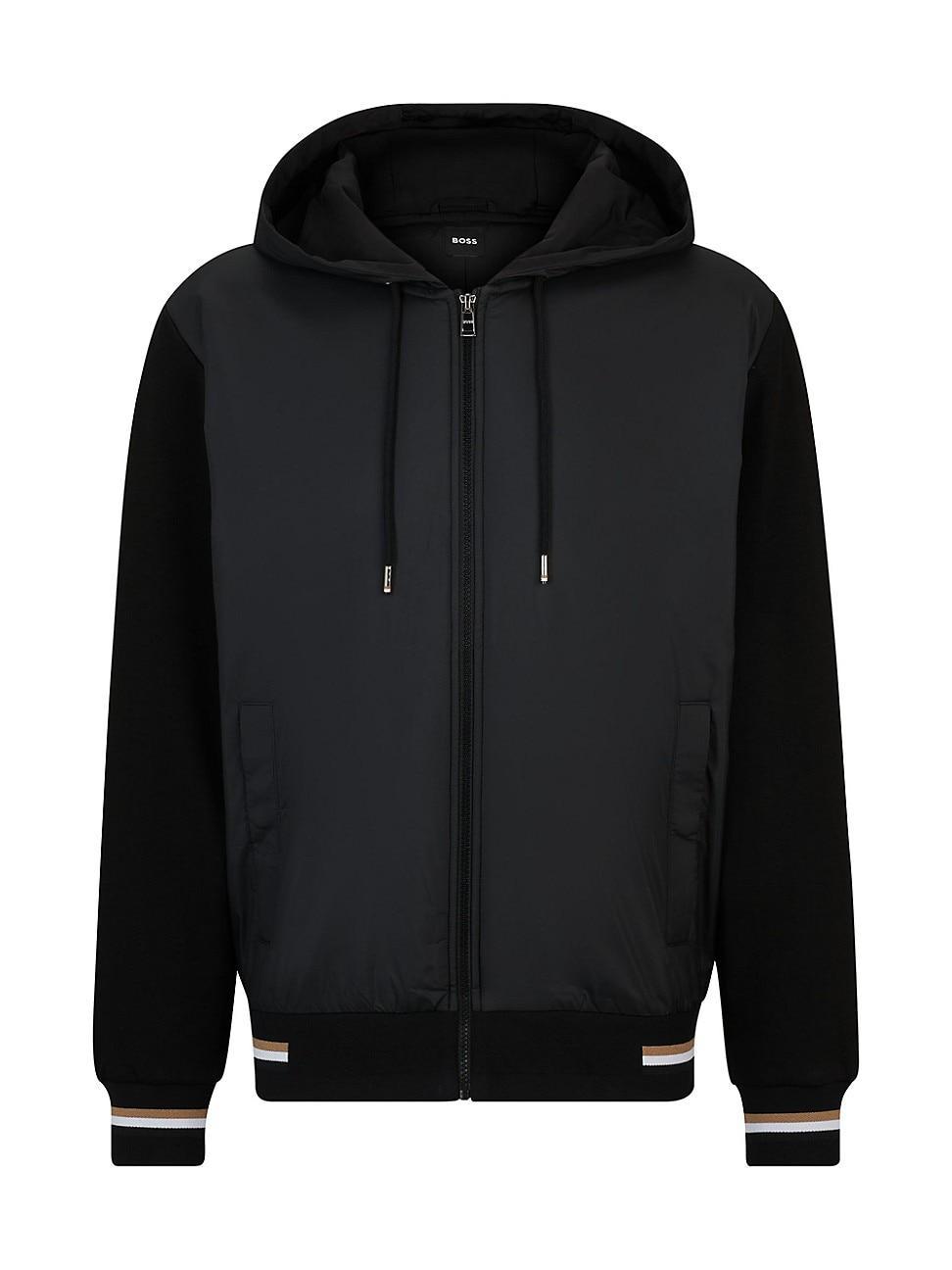 Mens Mixed-Material Zip-Up Hoodie Product Image