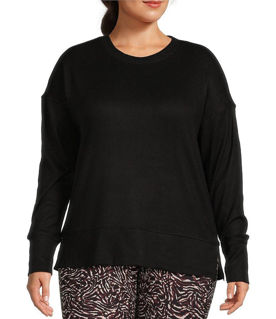 Kinesis Plus Size Ribbed Knit Long Sleeve Crew Neck Pullover Product Image