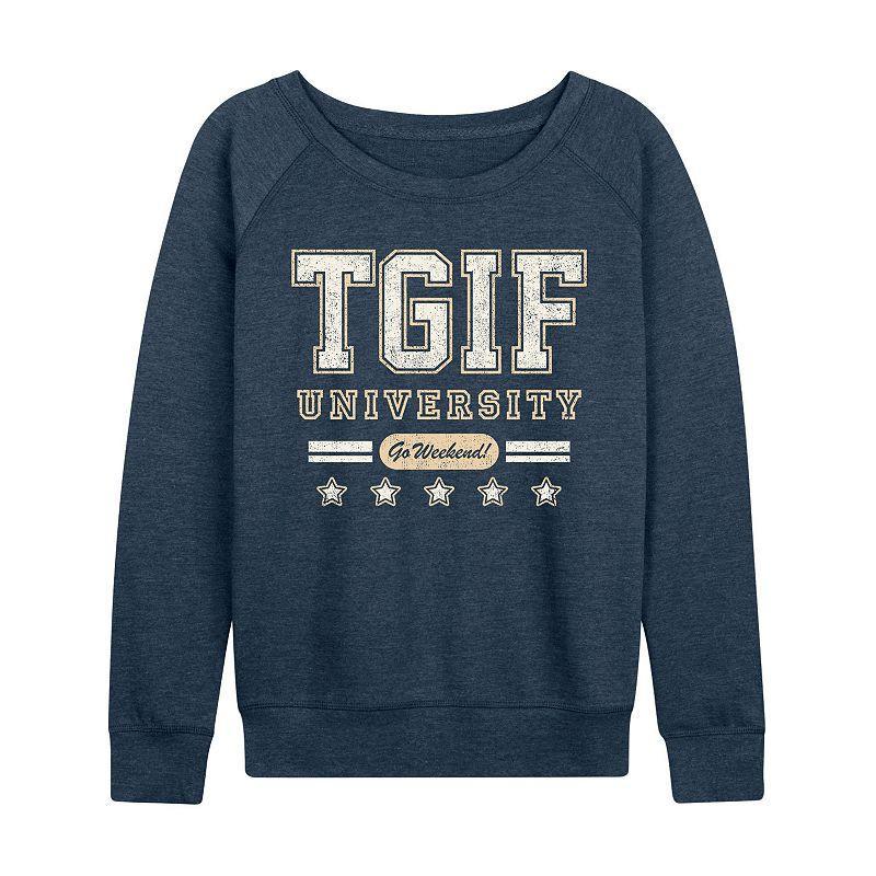 Womens TGIF University Slouchy Graphic Sweatshirt, Girls Grey Green Product Image