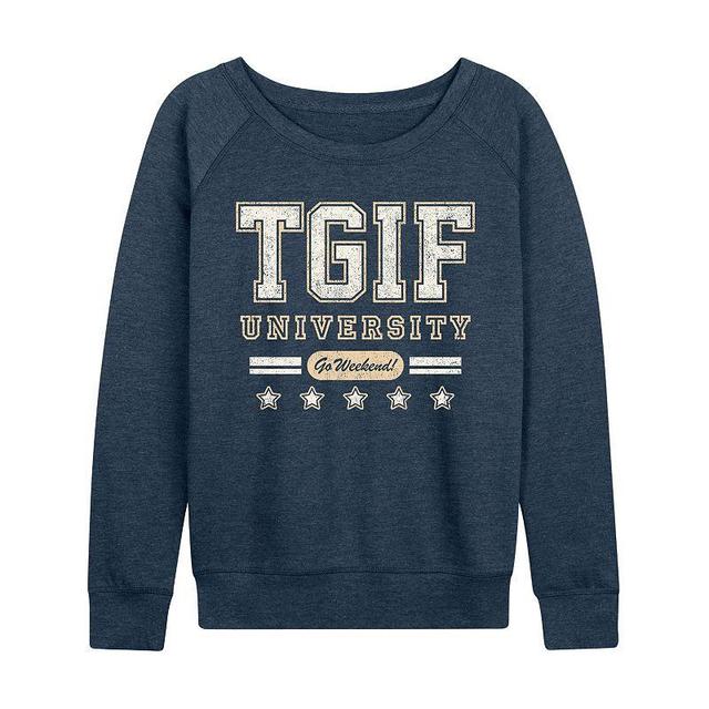 Womens TGIF University Lightweight French Terry Sweatshirt, Girls Grey Indigo Product Image