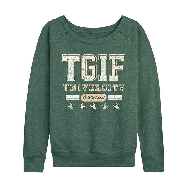 Womens TGIF University Slouchy Graphic Sweatshirt, Girls Grey Green Product Image