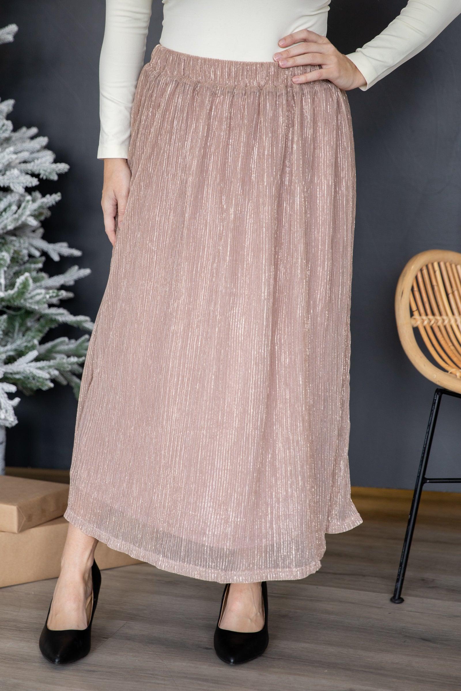 Dusty Rose Lurex Crystal Pleat Midi Skirt Product Image