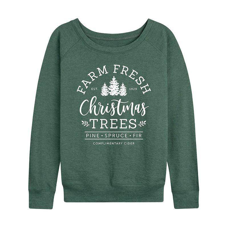 Womens Farm Fresh Christmas Trees Slouchy Graphic Sweatshirt, Girls Grey Dark Red Product Image