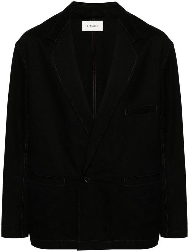 Single-breasted Cotton Twill Blazer In Black Product Image