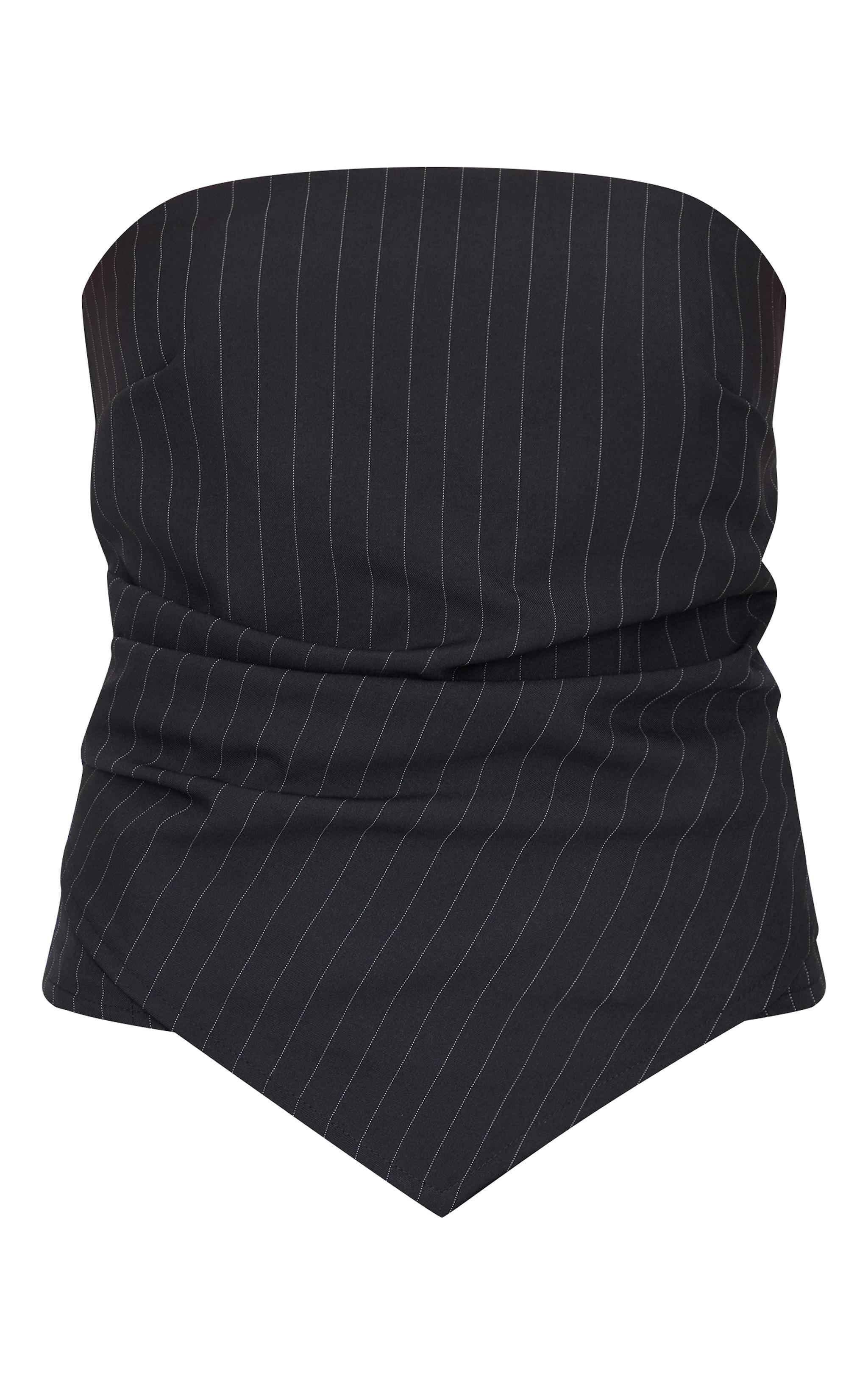 Black Pinstripe Drape Detail Bandeau Top Product Image