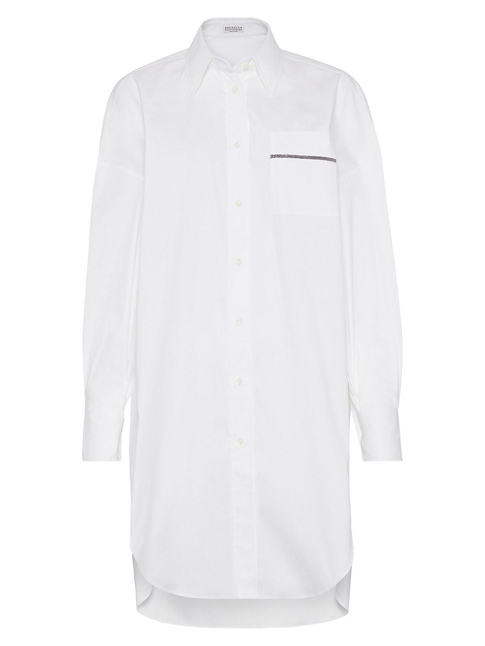 Womens Stretch Cotton Poplin Long Shirt with Shiny Pocket Detail Product Image