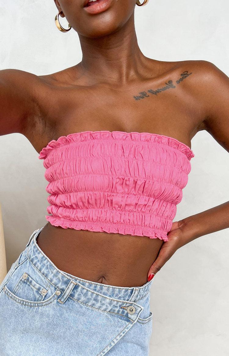 Kyra Pink Linen Blend Crop Top Product Image