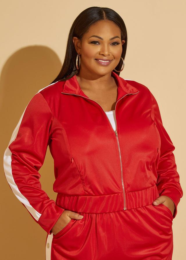 Plus Size Zipped Striped Track Jacket Ashley Stewart Product Image