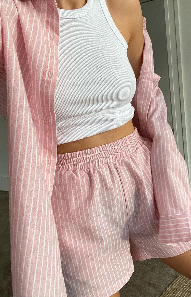 The Sarah Shorts Pink Pinstripe Product Image