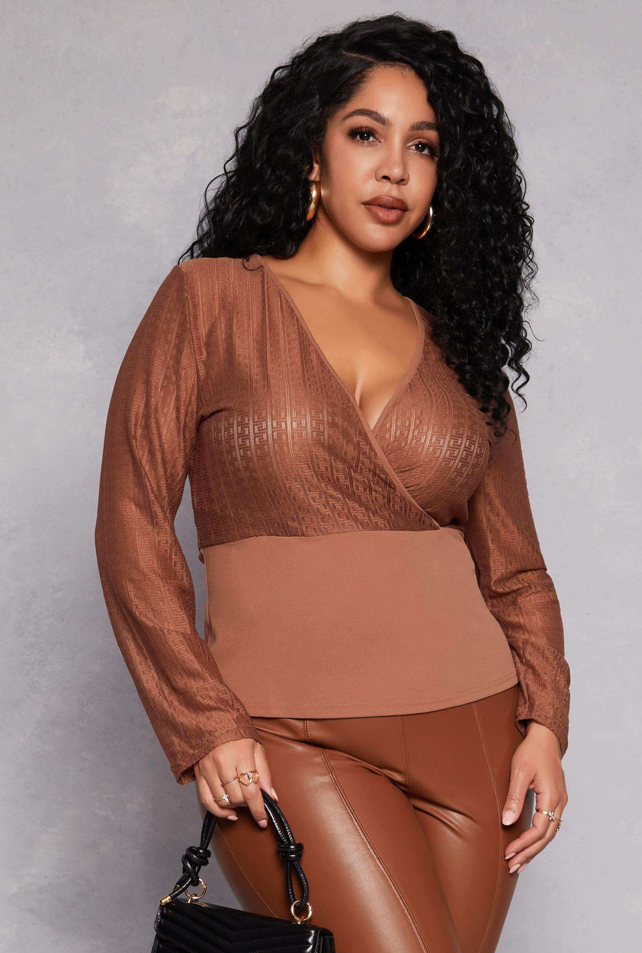 Womens Plus Size Geometric Mesh Faux Wrap Top Product Image