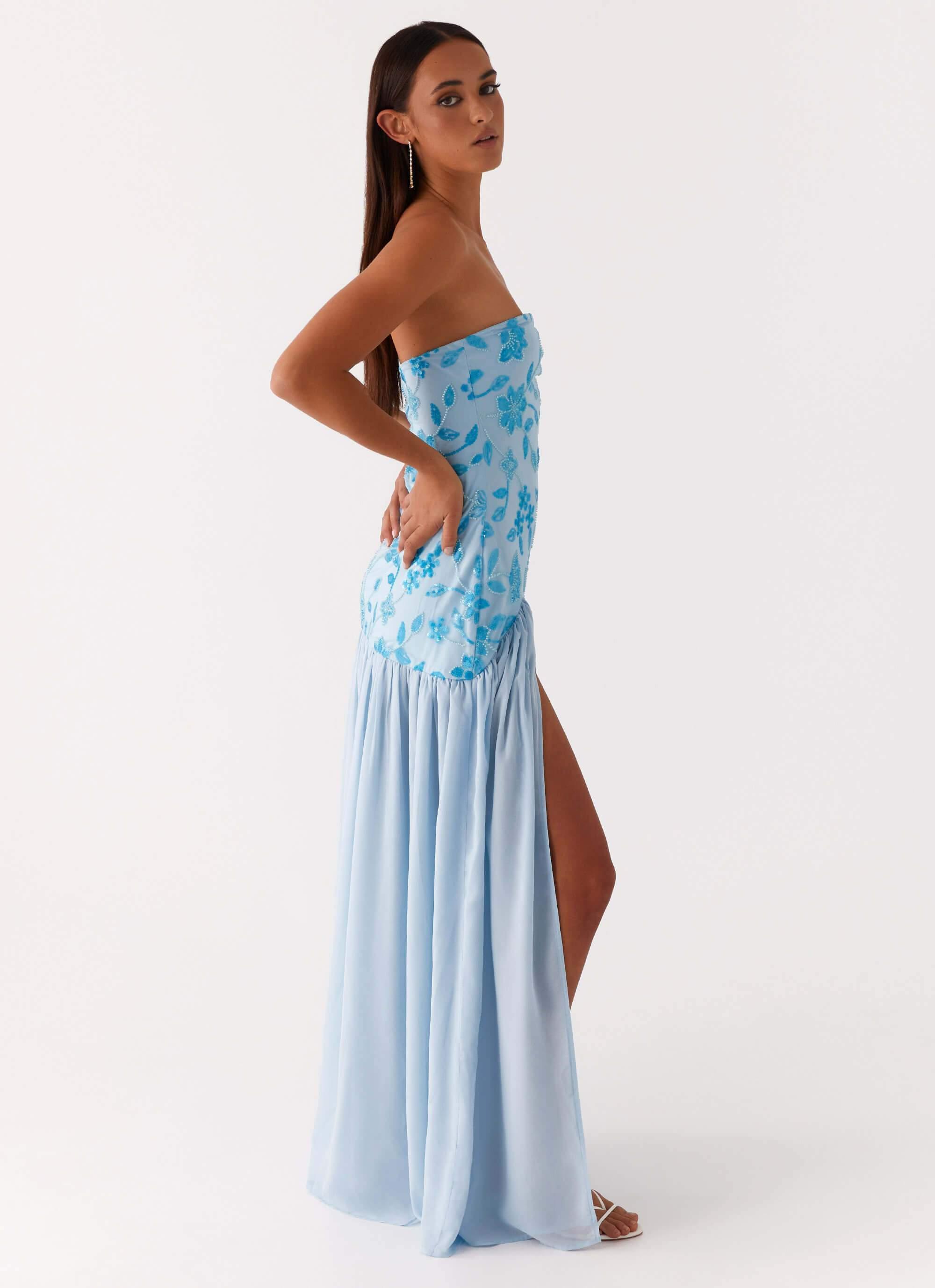 Eden Strapless Beaded Maxi Dress - Blue Product Image