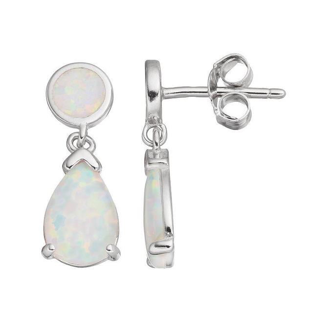 Sterling Silver Lab-Created White Opal Teardrop Earrings, Womens Product Image