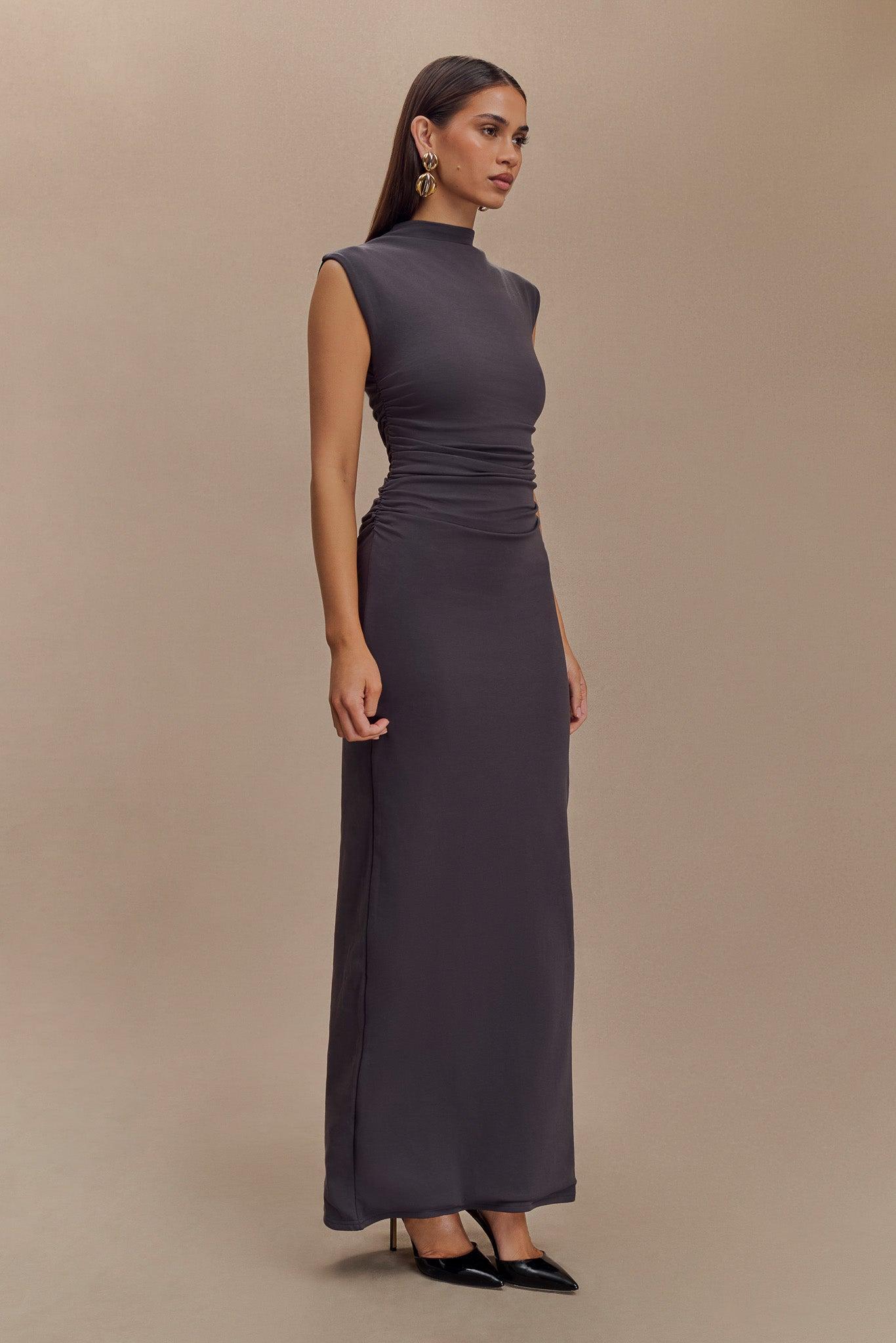 Elliot High Neck Sleeveless Maxi Dress - Dark Charcoal Product Image