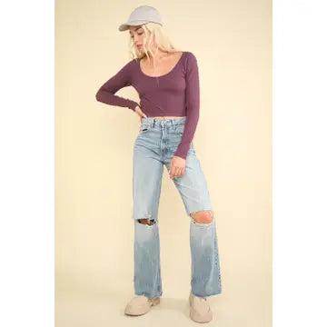 Plum Easy Comfy Casual Fitted Crop Knit Top Product Image