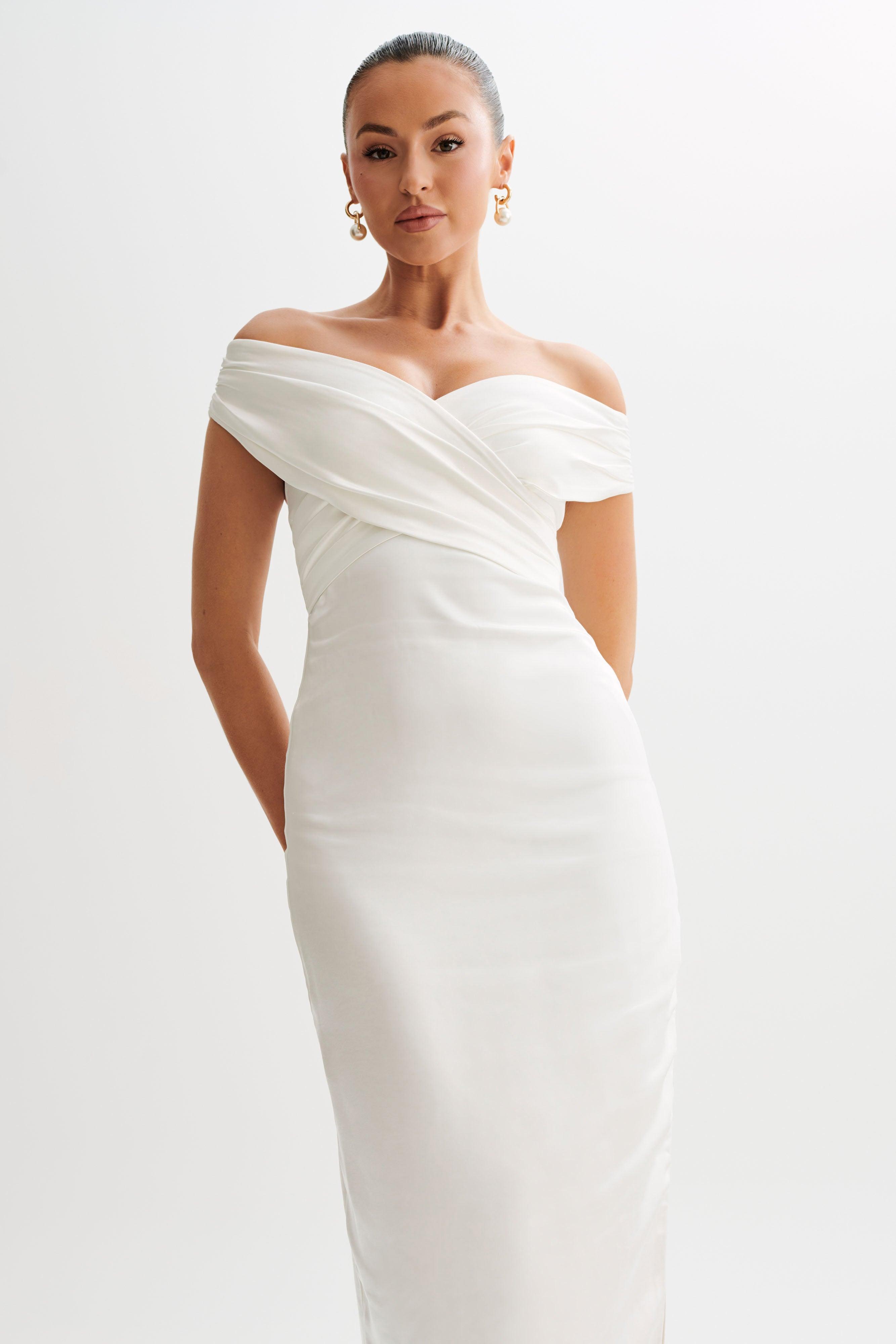 Harley Off Shoulder Satin Maxi Dress - Ivory Product Image