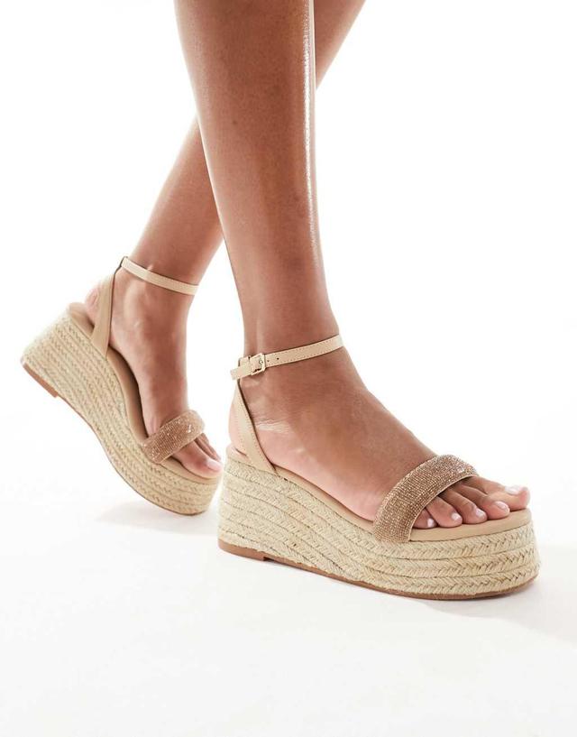 Glamorous espadrilles platform heeled sandals in gold diamante Product Image