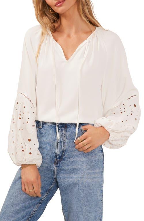 Vince Camuto Raglan Slv Split Neck Blouse W Embroidery (Ultra ) Women's Clothing Product Image