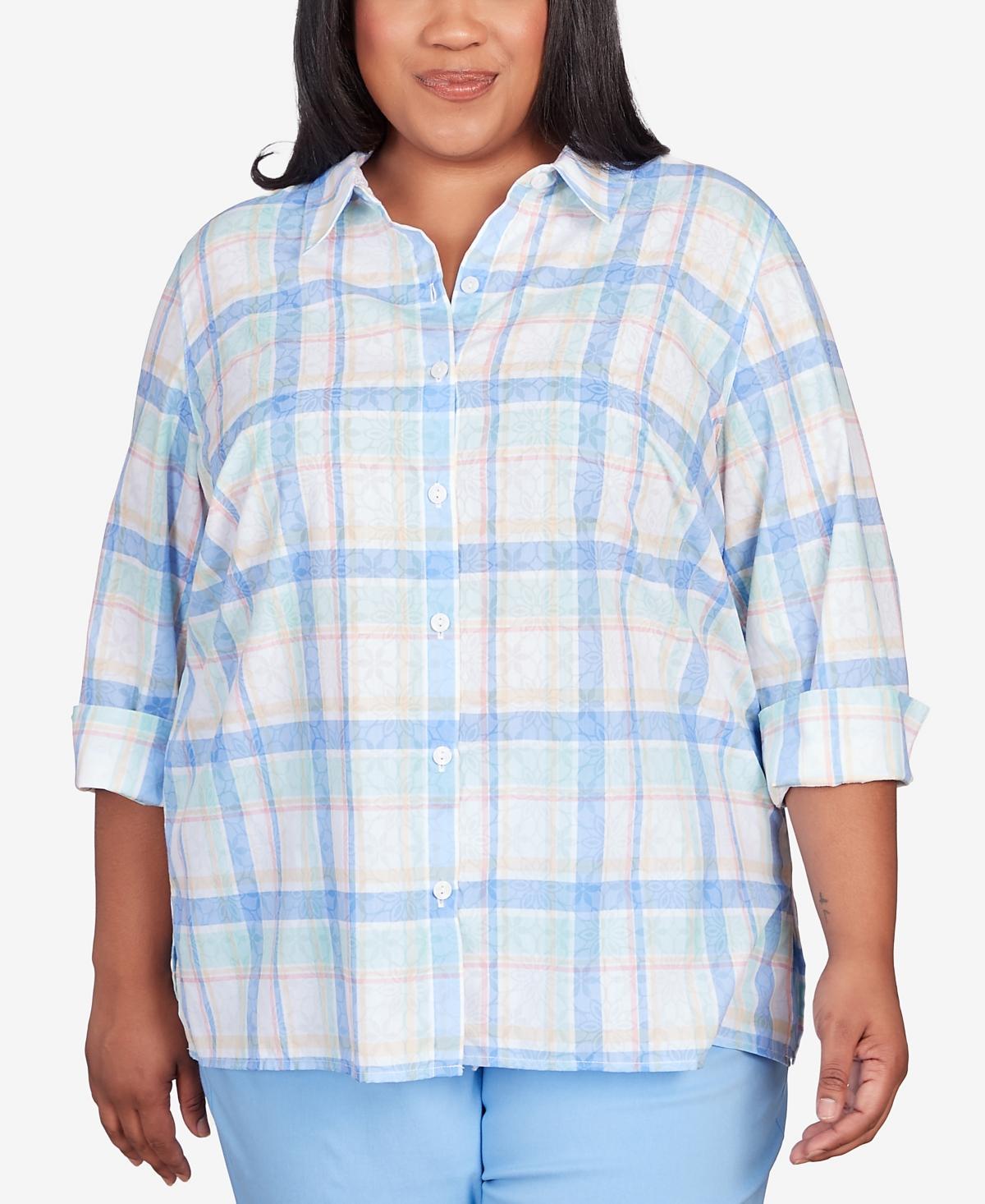 Alfred Dunner Plus Size Classic Neutrals Plaid Button Down Top Product Image