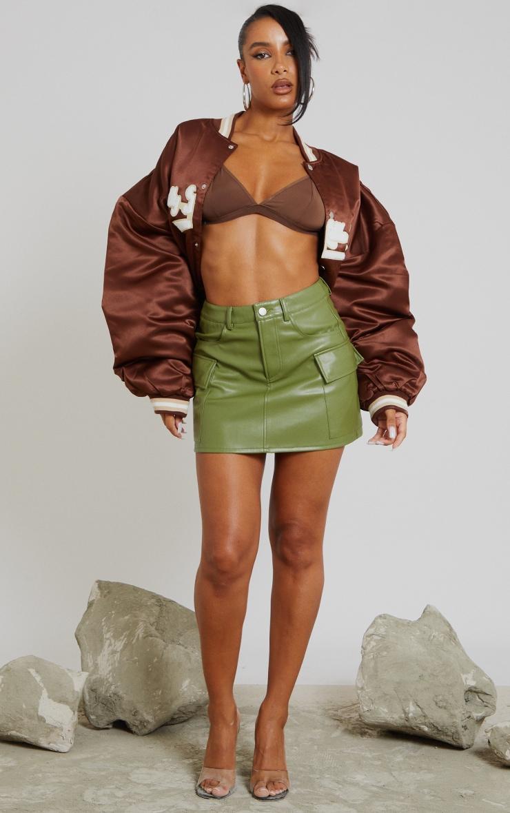 Khaki Faux Leather Cargo Micro Mini Skirt product image