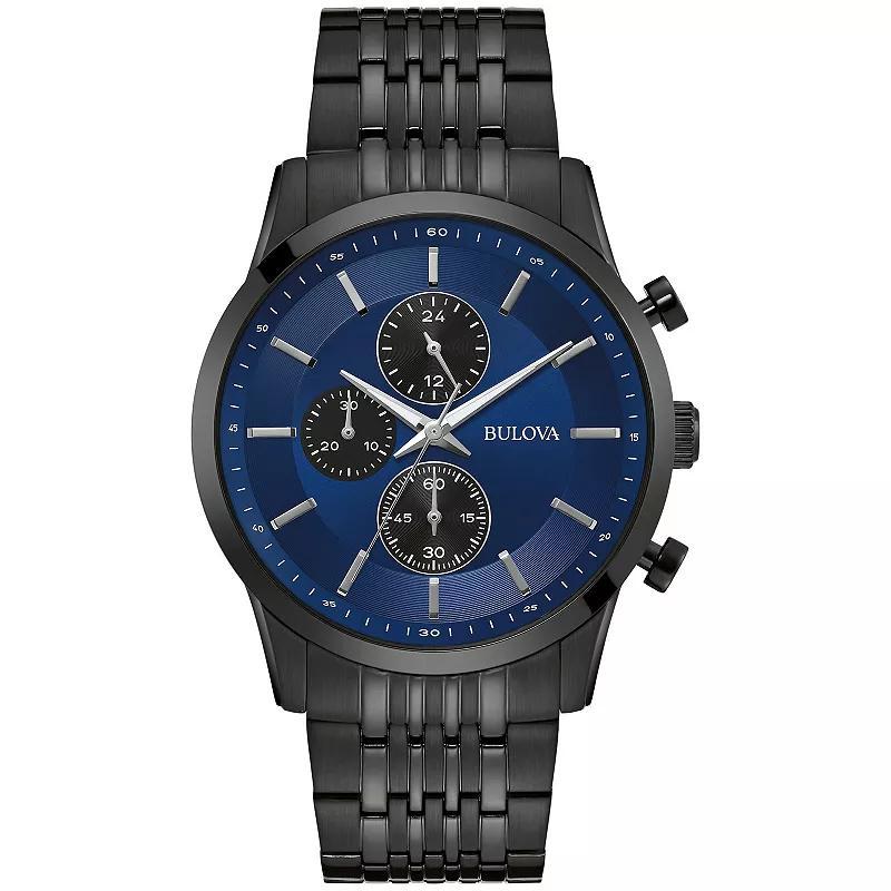 Bulova Mens Classic Black Ion-Plated Stainless Steel Blue Chronograph Dial Bracelet Watch - 98A300 Product Image